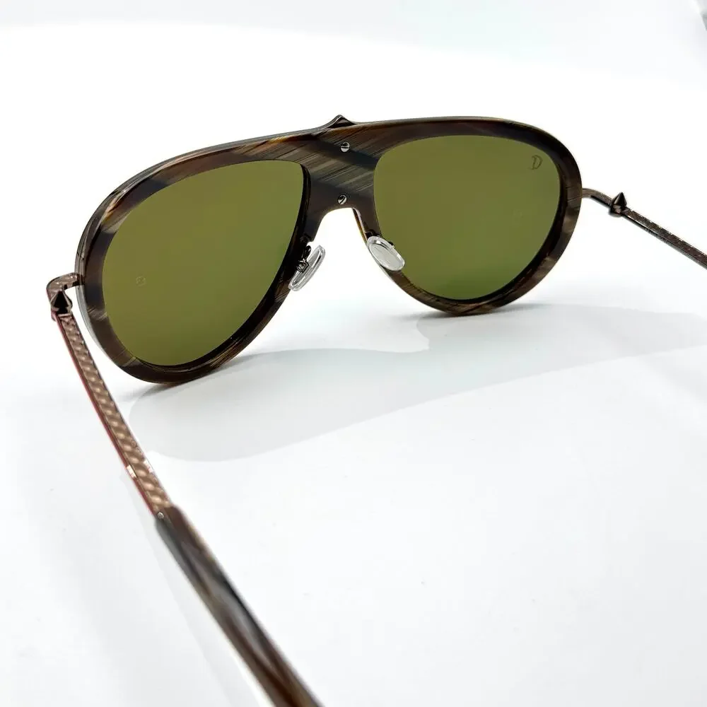 Louboutin Sunglasses Greggo LB0004 62N Brown Horn Aviator Frame Green Lens 61mm